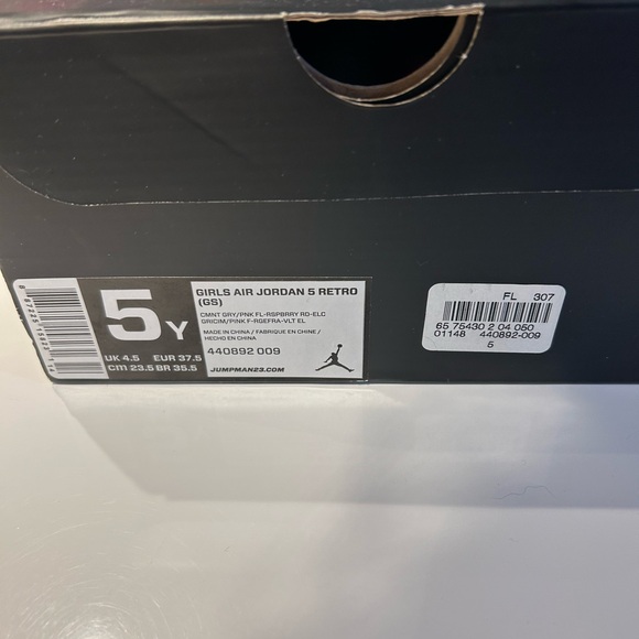 Girls Air Jordan 5 Retro - Cement Grey/Pink Raspberry Red - Picture 5 of 6